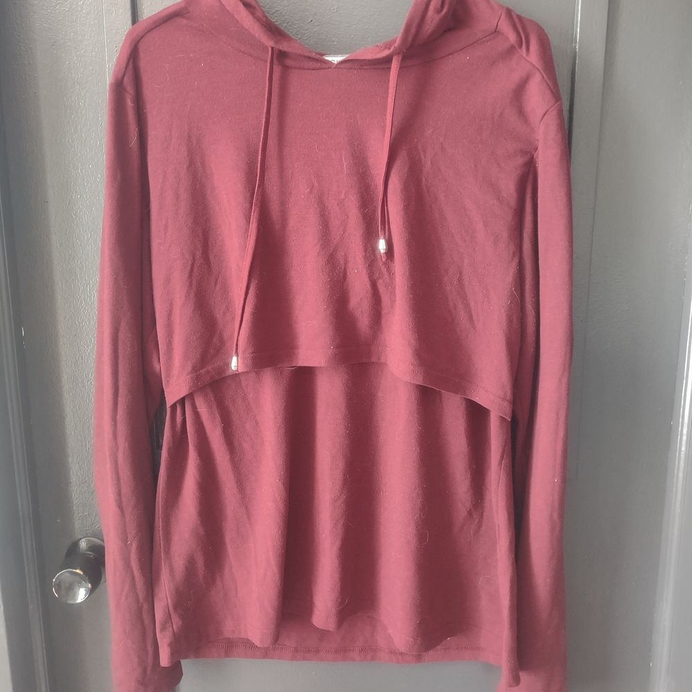 Burgundy Hooded Long Sleeve Top